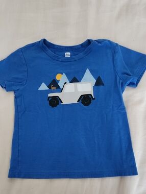 Tea Collection Royal Blue Kids Tee with White Vehicle Graphic